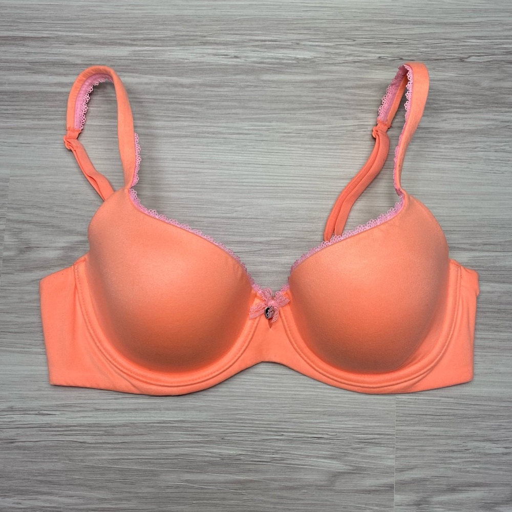 Victoria’s Secret lined Demi orange coral bra with baby pink lace size 34C - Picture 1 of 10